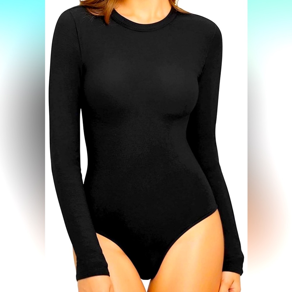 New MANGOPOP Women's Crew Neck Long Sleeve Bodysuit T Shirts Basic Tops